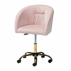 Deals 🤩 Baxton Studio Ravenna Pink Velvet Fabric And Gold Metal Swivel Office Chair 😀 -Deals Writing Desks Store 2599705 4 L