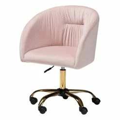 Deals 🤩 Baxton Studio Ravenna Pink Velvet Fabric And Gold Metal Swivel Office Chair 😀 -Deals Writing Desks Store 2599705 L