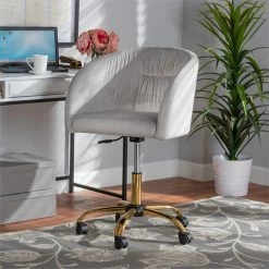 Cheapest ⌛ Baxton Studio Ravenna Grey Velvet Fabric And Gold Metal Swivel Office Chair ⭐ 26 Cheapest ⌛ Baxton Studio Ravenna Grey Velvet Fabric And Gold Metal Swivel Office Chair ⭐ -Deals Writing Desks Store 2599706 9 L