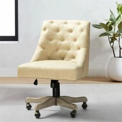 Budget 🎁 HomeRoots 'Beige Natural Tufted Back Linen Style Rolling Office Chair 🎉 11 Budget 🎁 HomeRoots 'Beige Natural Tufted Back Linen Style Rolling Office Chair 🎉 -Deals Writing Desks Store 2623814 1 L