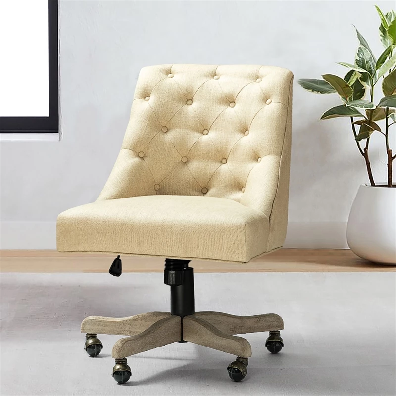 Budget 🎁 HomeRoots 'Beige Natural Tufted Back Linen Style Rolling Office Chair 🎉 6 Budget 🎁 HomeRoots 'Beige Natural Tufted Back Linen Style Rolling Office Chair 🎉 - Image 4
