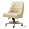 Budget 🎁 HomeRoots 'Beige Natural Tufted Back Linen Style Rolling Office Chair 🎉 -Deals Writing Desks Store 2623814 L