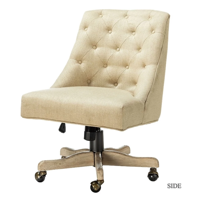 Budget 🎁 HomeRoots 'Beige Natural Tufted Back Linen Style Rolling Office Chair 🎉 3 Budget 🎁 HomeRoots 'Beige Natural Tufted Back Linen Style Rolling Office Chair 🎉