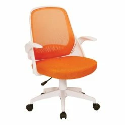 Outlet 😍 OSP Home Furnishings Jackson Office Chair With Orange Fabric Mesh And White Frame Including Flip Arms 🔥