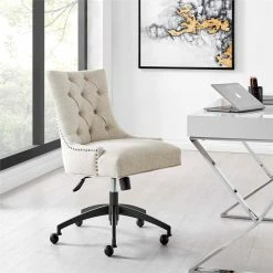 Cheapest 🎁 Modway Regent Tufted Back Modern Fabric Swivel Office Chair In Beige/Black 😍 -Deals Writing Desks Store 2633553 1 L