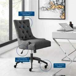 Wholesale 🎁 Modway Regent Tufted Back Modern Fabric Swivel Office Chair In Gray/Black ❤️ -Deals Writing Desks Store 2633554 7 L