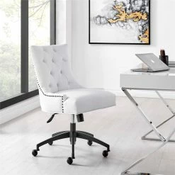 Wholesale 🧨 Modway Regent Tufted Back Modern Fabric Swivel Office Chair In White/Black ❤️ -Deals Writing Desks Store 2633580 1 L