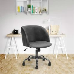 Flash Sale 💯 FurnitureR Grey Velvet Swivel Adjustable Office Chair ❤️ -Deals Writing Desks Store 2638534 1 L