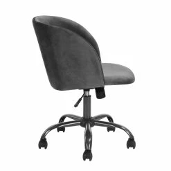 Flash Sale 💯 FurnitureR Grey Velvet Swivel Adjustable Office Chair ❤️ -Deals Writing Desks Store 2638534 6 L