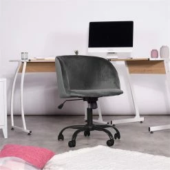 Flash Sale 💯 FurnitureR Grey Velvet Swivel Adjustable Office Chair ❤️ -Deals Writing Desks Store 2638534 7 L