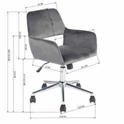 New 🔔 FurnitureR Homycasa Gery Velvet Upholstered Task Chair Swivel Home Office Chair 👍 -Deals Writing Desks Store 2642213 3 L