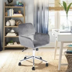 New 🔔 FurnitureR Homycasa Gery Velvet Upholstered Task Chair Swivel Home Office Chair 👍 -Deals Writing Desks Store 2642213 6 L