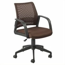 New ⭐ Leick Furniture Mesh Fabric Back Office Chair In Deep Brown Finish 🤩 -Deals Writing Desks Store 452171 L