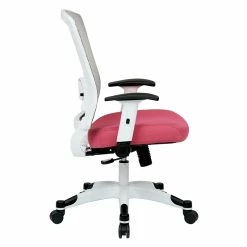 Best Pirce ✔️ Office Star SPACE White Frame Managers Chair Pink Padded Mesh Fabric Seat And Back Flip Arms 🔥 -Deals Writing Desks Store 472675 3 L