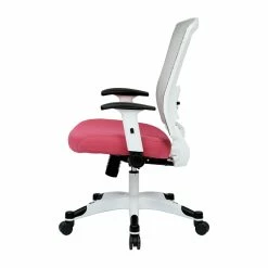Best Pirce ✔️ Office Star SPACE White Frame Managers Chair Pink Padded Mesh Fabric Seat And Back Flip Arms 🔥 -Deals Writing Desks Store 472675 5 L