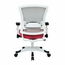 Best Pirce ✔️ Office Star SPACE White Frame Managers Chair Pink Padded Mesh Fabric Seat And Back Flip Arms 🔥 -Deals Writing Desks Store 472675 6 L