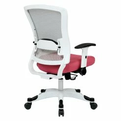 Best Pirce ✔️ Office Star SPACE White Frame Managers Chair Pink Padded Mesh Fabric Seat And Back Flip Arms 🔥 -Deals Writing Desks Store 472675 7 L