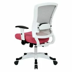 Best Pirce ✔️ Office Star SPACE White Frame Managers Chair Pink Padded Mesh Fabric Seat And Back Flip Arms 🔥 -Deals Writing Desks Store 472675 8 L