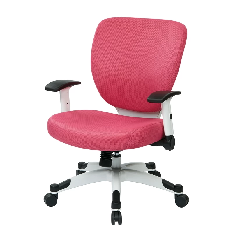 Budget 😀 Office Star White Frame Pink Managers Chair With Mesh Fabric Seat And Back With Flip Arms ✔️ 4 Budget 😀 Office Star White Frame Pink Managers Chair With Mesh Fabric Seat And Back With Flip Arms ✔️ - Image 2