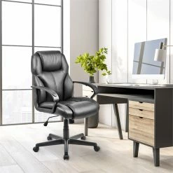 Flash Sale ❤️ CorLiving Faux Leather Managerial Office Chair In Black 😀 -Deals Writing Desks Store 503363 4 L