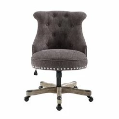 New 🥰 Linon Sinclair Wood Upholstered Swivel Office Chair In Charcoal Gray 💯 -Deals Writing Desks Store 638240 4 L