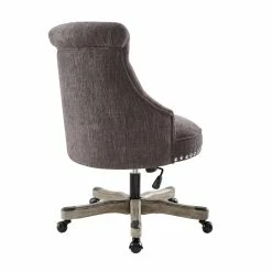 New 🥰 Linon Sinclair Wood Upholstered Swivel Office Chair In Charcoal Gray 💯 -Deals Writing Desks Store 638240 5 L