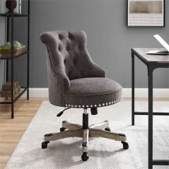 New 🥰 Linon Sinclair Wood Upholstered Swivel Office Chair In Charcoal Gray 💯 -Deals Writing Desks Store 638240 7 L