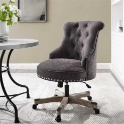New 🥰 Linon Sinclair Wood Upholstered Swivel Office Chair In Charcoal Gray 💯 -Deals Writing Desks Store 638240 9 L