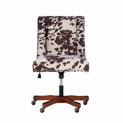 Outlet 🧨 Linon Draper Wood Upholstered Office Chair In Brown Cow Print 👏 -Deals Writing Desks Store 638245 10 L