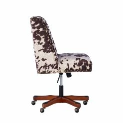 Outlet 🧨 Linon Draper Wood Upholstered Office Chair In Brown Cow Print 👏 -Deals Writing Desks Store 638245 11 L