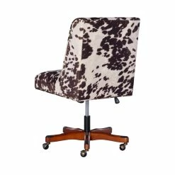 Outlet 🧨 Linon Draper Wood Upholstered Office Chair In Brown Cow Print 👏 -Deals Writing Desks Store 638245 12 L