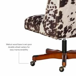 Outlet 🧨 Linon Draper Wood Upholstered Office Chair In Brown Cow Print 👏 -Deals Writing Desks Store 638245 17 L