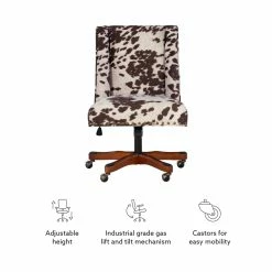 Outlet 🧨 Linon Draper Wood Upholstered Office Chair In Brown Cow Print 👏 -Deals Writing Desks Store 638245 19 L