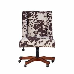 Outlet 🧨 Linon Draper Wood Upholstered Office Chair In Brown Cow Print 👏 -Deals Writing Desks Store 638245 5 L