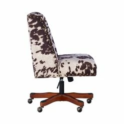 Outlet 🧨 Linon Draper Wood Upholstered Office Chair In Brown Cow Print 👏 -Deals Writing Desks Store 638245 6 L