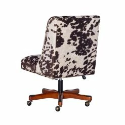 Outlet 🧨 Linon Draper Wood Upholstered Office Chair In Brown Cow Print 👏 -Deals Writing Desks Store 638245 7 L