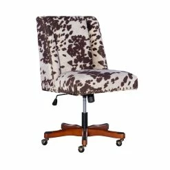 Outlet 🧨 Linon Draper Wood Upholstered Office Chair In Brown Cow Print 👏 -Deals Writing Desks Store 638245 9 L